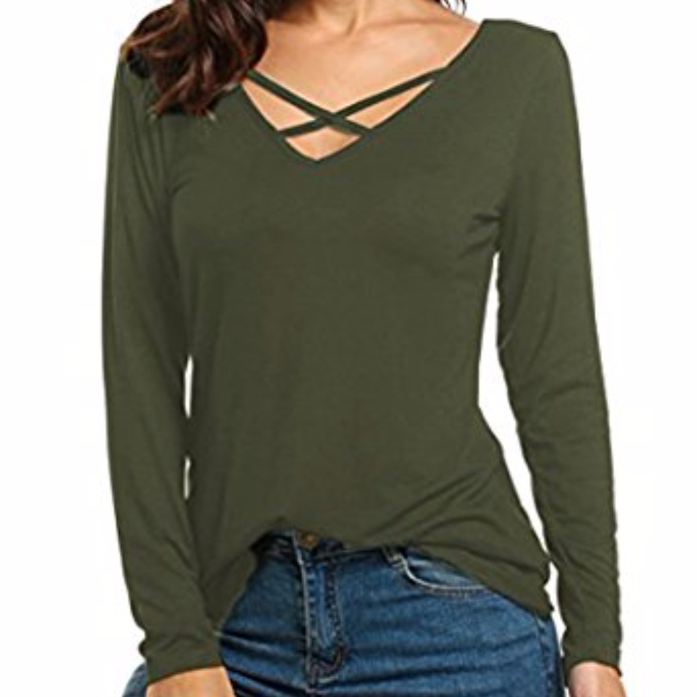 Love Charm Criss Cross Neck Long-Sleeve Blouse